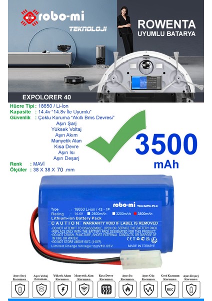 Rowenta Explorer 40 Robot Süpürge Bataryası 3500.MAH