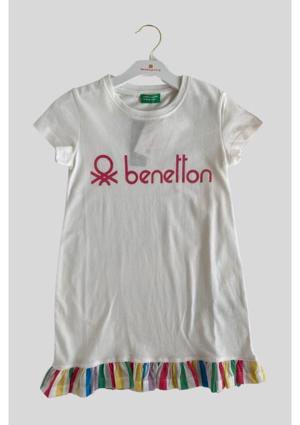 4-14 Yaş Benetton Etekleri Renkli Kız Çocuk Elbise