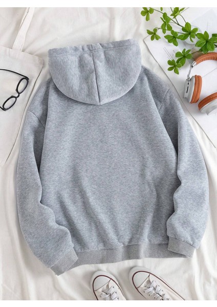 Unisex Gri Kapüşonlu Kanguru Cepli Sweatshirt fiyatları