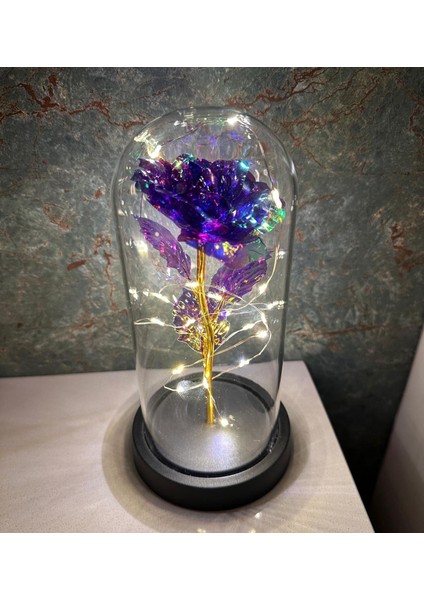Premium Kristal Solmayan Gül Işıklı Cam Fanus - Mor modelleri