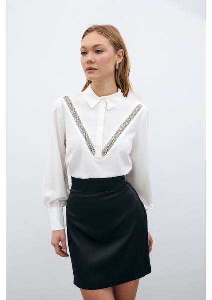 Şerit Aksesuarlı Bluz - Ekru fiyatları