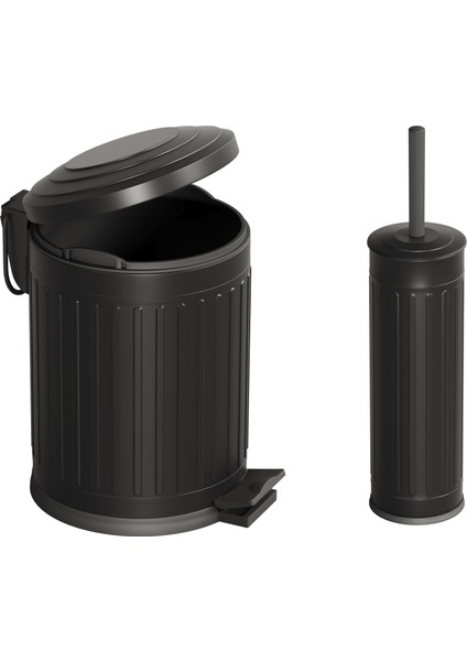 Midas Klozet Fırçası + Çöp Kovası 5 Lt -2 Parça Set, Mat Siyah