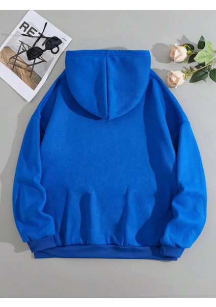 Unisex Saks Mavi Kapüşonlu Kanguru Cepli Sweatshirt