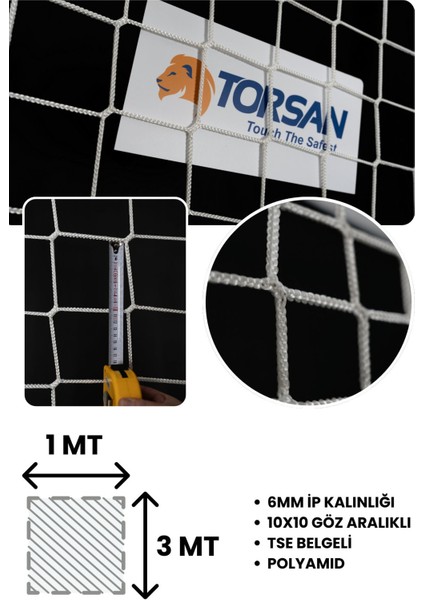 İnşaat Güvenlik Ağı – 10 cm Göz – 6 mm İp – Tse Belgeli – Polyamid - 3 Metre x 1 Metre