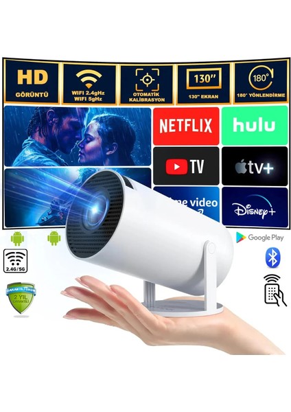 Almi-Tech MX100 Taşınabilir Mini Film Projektörü Android 9 150 Ansı Wifi Telefon Bağlantısı