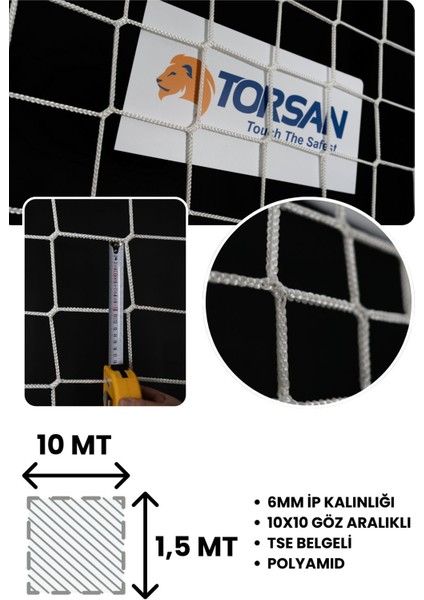 Inşaat Güvenlik Ağı – 10 cm Göz – 6 mm Ip – Tse Belgeli – Polyamid - 1.5 Metre x 10 Metre
