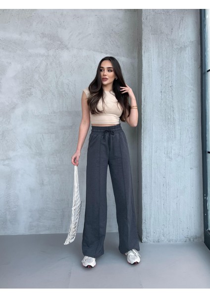 Siyah-Antrasit Kadın Mevsimlik Salaş Geniş Paça Yüksek Bel 2'li Eşofman Altıc MRB102 indirimleri