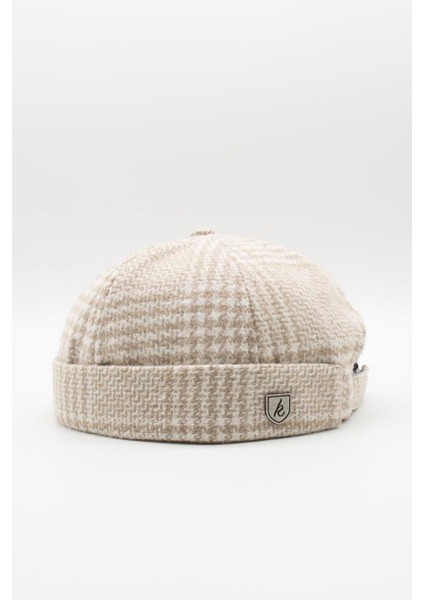 Unisex Bej Desenli Yünlü Docker Şapka