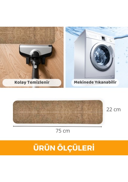 Merdiven Halısı Basamak Halısı Keçe Kaymaz Taban Kendinden Yapışkanlı Paspas Halıfleks 20X75 15 Adet