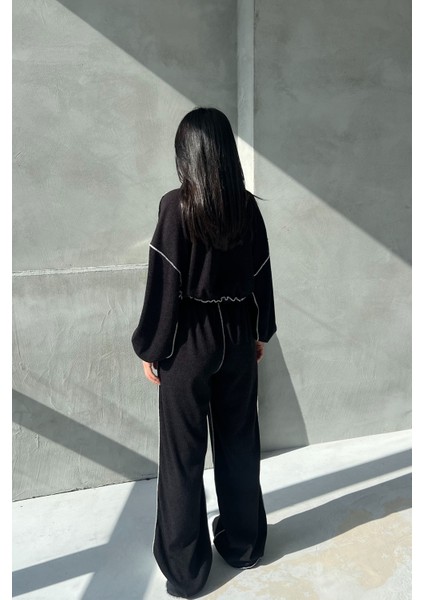 Siyah Ters Dikiş Detay Polo Yaka Triko Takım indirimleri