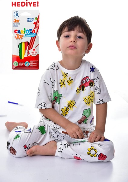 En Sevimli Figürleri Özel Kalemi ile Boyanabilir Çocuk Pijama Takımı (Yıkama Sonrası Leke Bırakmaz)