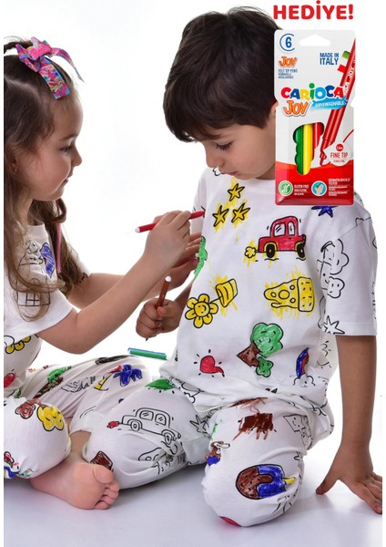 En Sevimli Figürleri Özel Kalemi ile Boyanabilir Çocuk Pijama Takımı (Yıkama Sonrası Leke Bırakmaz) modelleri