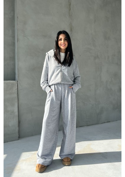 Gri Pianosa Bol Paça Eşofman Hırka Takım