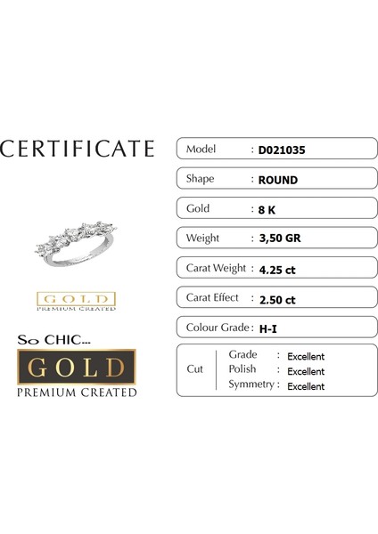 Beyaz Altın Sertifikalı Premium Created Taşlı Beştaş Yüzük