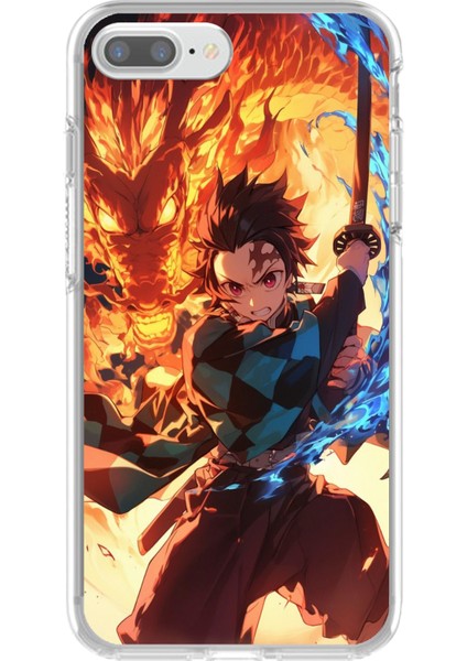 Apple iPhone 8 Plus Uyumlu Şeffaf Kılıf Demon Slayer Tasarımlı 1