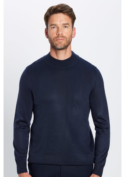 Erkek Slim Fit Dar Kesim Yumuşak Dokulu Tüylenmeyen Lacivert Yarım Balıkçı Yaka Triko Kazak fiyatları