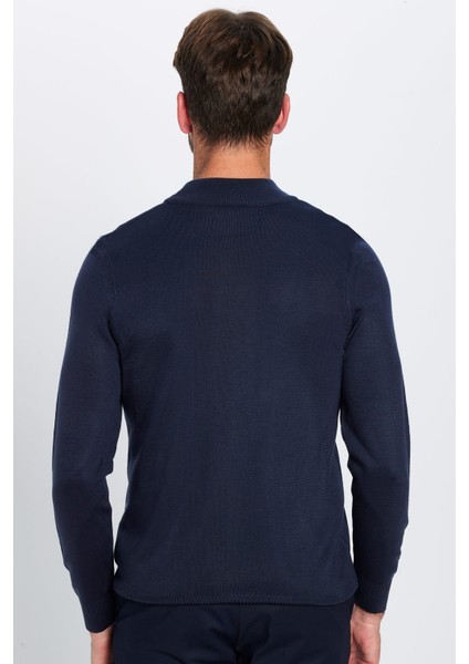 Erkek Slim Fit Dar Kesim Yumuşak Dokulu Tüylenmeyen Lacivert Yarım Balıkçı Yaka Triko Kazak indirimleri