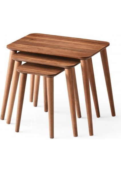 Ceviz Retro Üçlü Zigon Sehpa Modern Mdf Zigon Sehpa