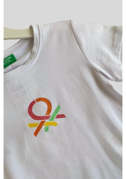 4-14 Yaş Benetton Sim Baskı Kız Çocuk Tişört Beyaz fiyatları