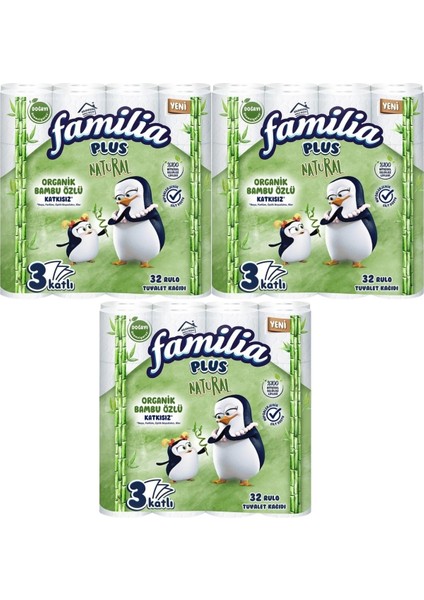 Plus Tuvalet Kağıdı 3 Katlı 96 Lı Paket Natural Organik Bambu Özlü (3pk*32)