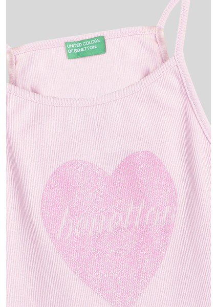 4-14 Yaş Benetton Kalp Baskılı Kız Çocuk Atlet Pembe modelleri