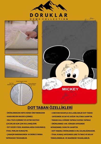 Kaymaz Taban Makinada Yıkanabilir Dijital Baskı Mickey Mouse Desenli Genç Odası Halısı Dot Taban Halı GNC38 fiyatları