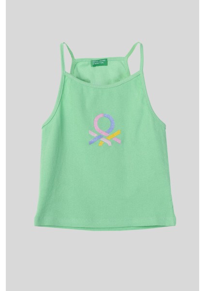 4-14 Yaş Benetton Baskılı Kız Çocuk Atlet Yeşil