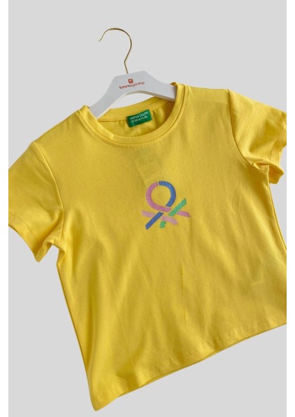 4-14 Yaş Benetton Sim Baskı Kız Çocuk Tişört Sarı fiyatları