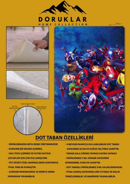 Kaymaz Taban Makinada Yıkanabilir Dijital Baskı Marvel Desenli Genç Odası Halısı Dot Taban Halı GNC22 fiyatları