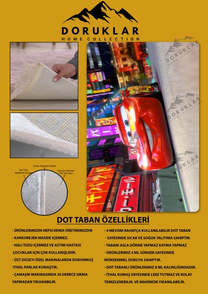 Kaymaz Taban Makinada Yıkanabilir Dijital Baskı Şimşek Mcqueen Desenli Genç Odası Halısı Dot Taban Halı GNC33 fiyatları