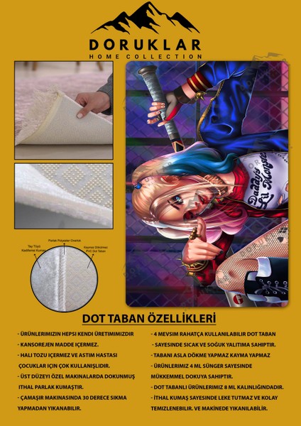 Kaymaz Taban Makinada Yıkanabilir Dijital Baskı Harley Quinn Desenli Genç Odası Halısı Dot Taban Halı GNC21 fiyatları