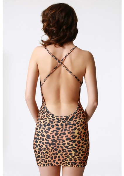 TP100782 Leopar Baskılı Alımlı Elbise
