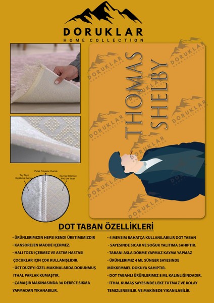 Kaymaz Taban Makinada Yıkanabilir Dijital Baskı Thomas Shelby Desenli Genç Odası Halısı Dot Taban Halı GNC23 fiyatları