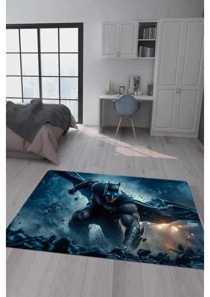 Kaymaz Taban Makinada Yıkanabilir Dijital Baskı Batman Desenli Genç Odası Halısı Dot Taban Halı GNC32