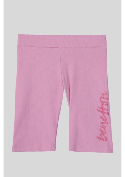 4-14 Yaş Benetton Baskı Detay Kız Çocuk Kısa Tayt Pembe