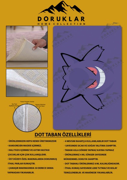 Kaymaz Taban Makinada Yıkanabilir Dijital Baskı Ganger Pokemon Desenli Genç Odası Halısı Dot Taban Halı GNC27 fiyatları