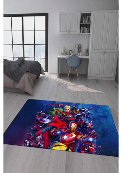 Kaymaz Taban Makinada Yıkanabilir Dijital Baskı Marvel Desenli Genç Odası Halısı Dot Taban Halı GNC22