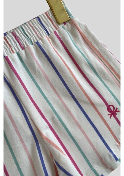 4-14 Yaş Benetton Çizgi Detay Kız Çocuk Şort Beyaz modelleri