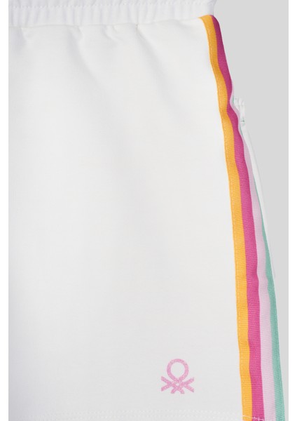 4-14 Yaş Benetton Yanları Şeritli Kız Çocuk Şort Beyaz modelleri