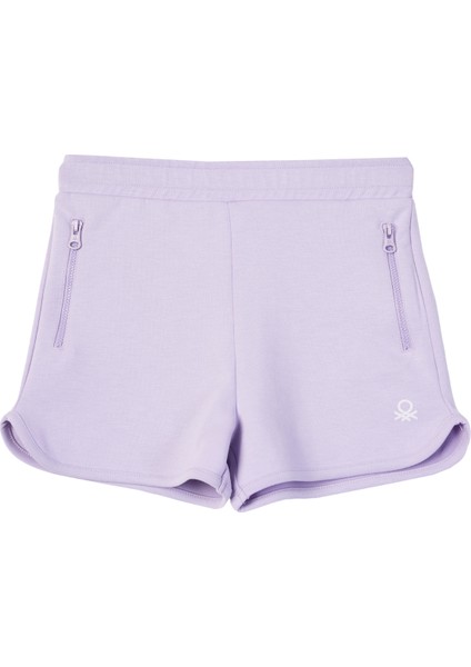 4-14 Yaş Benetton Fermuar Detay Kız Çocuk Şort Lila