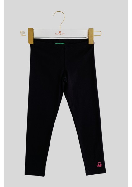 4-14 Yaş Benetton Logo Detay Kız Çocuk Tayt Siyah