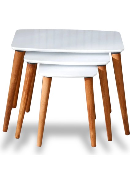 Beyaz Retro Üçlü Zigon Sehpa Modern Mdf Zigon Sehpa