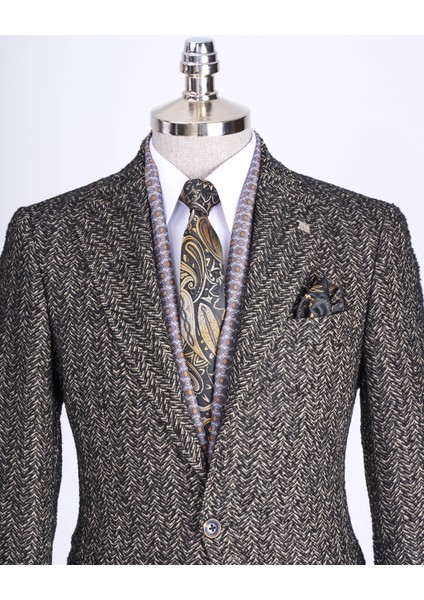 Italyan Stil Slim Fit Mono Yaka Erkek Tek Ceket Kahverengi T13595 fiyatları
