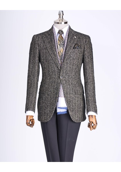 Italyan Stil Slim Fit Mono Yaka Erkek Tek Ceket Kahverengi T13595 modelleri