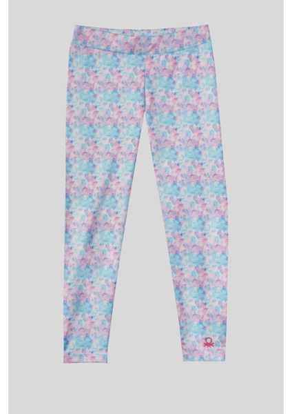 4-14 Yaş Benetton Batik Desen Kız Çocuk Tayt Turkuaz