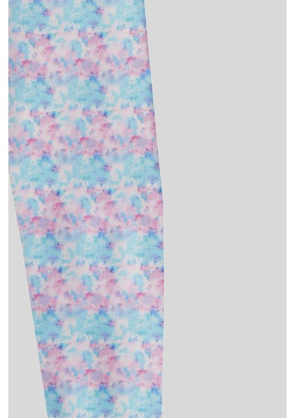 4-14 Yaş Benetton Batik Desen Kız Çocuk Tayt Turkuaz modelleri