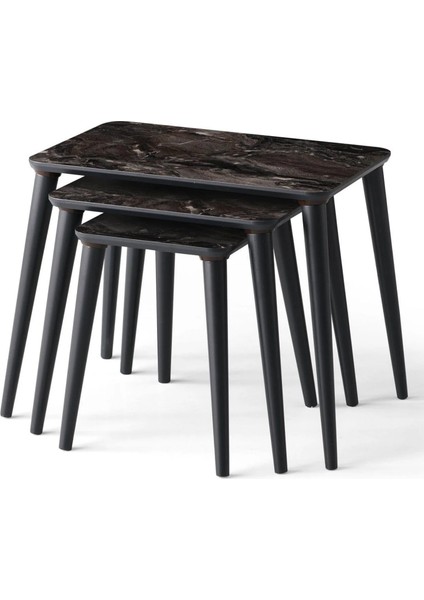 Siyah Mermer Retro Üçlü Zigon Sehpa Modern Mdf Zigon Sehpa