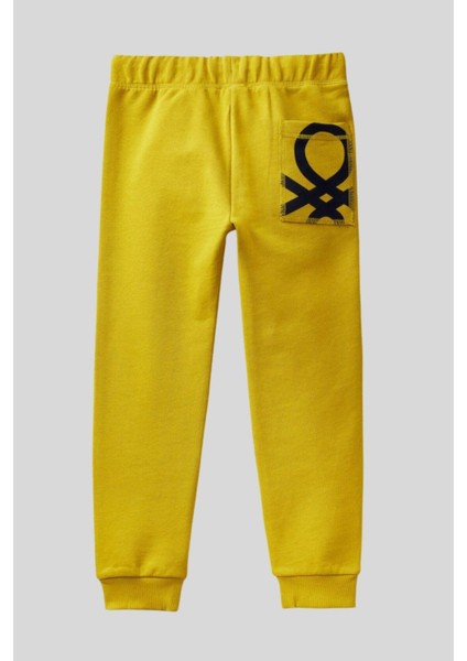 6-14 Benetton Arka Cep Detay Erkek Çocuk Eşofman Altı Sarı