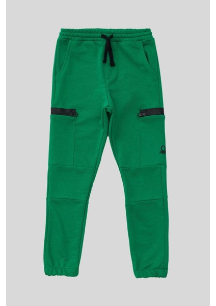 4-14 Yaş Benetton Fermuar Detay Erkek Çocuk Jogger Eşofman Altı Yeşil