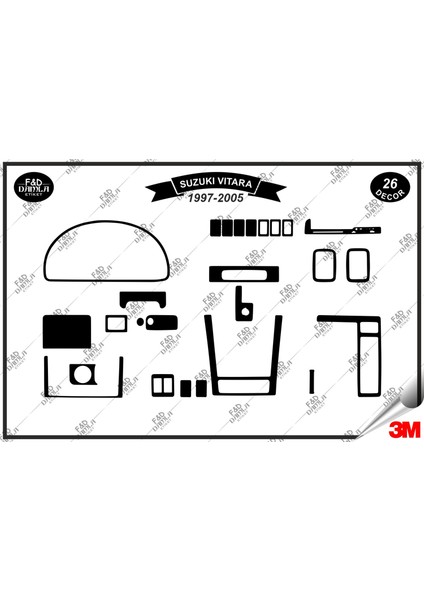 Suzuki Vitara 1997-2005 Torpido Konsol Trim Göğüs Maun Kaplama Set 26 Parça Siyah Renk